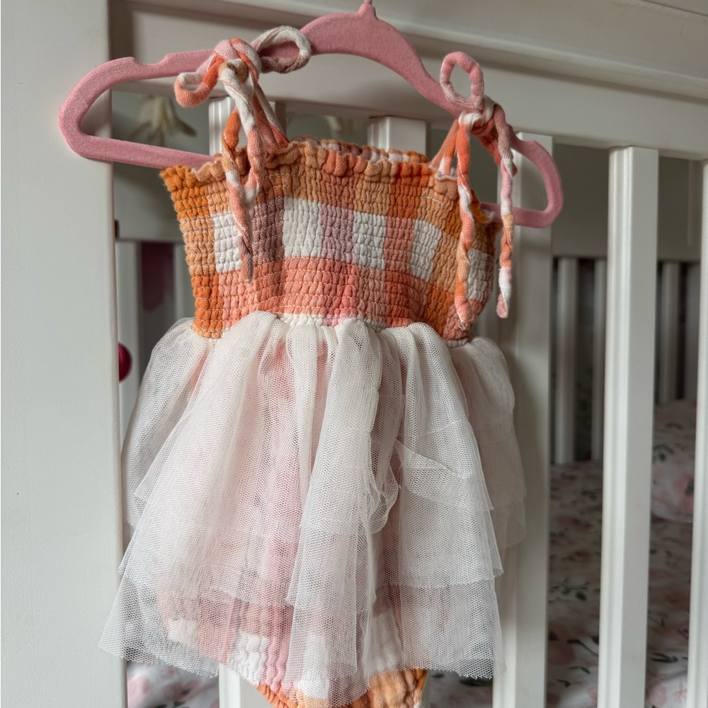 Angel Dear Peach and White Checkered Baby Dress